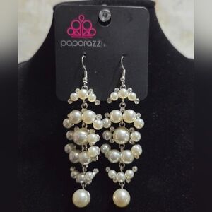 Paparazzi Pearl Cascade Dangle Earrings - White and Silver